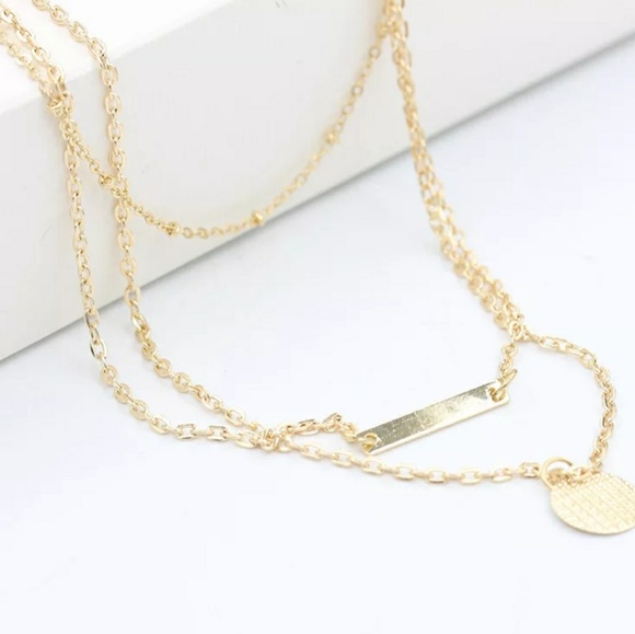 Gold tone Triple Layer Bead Bar Coin Necklace - Picture 3 of 4